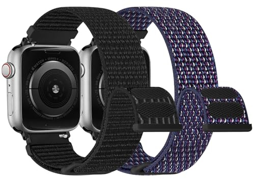 enkic Nylon Armband Kompatibel mit Apple Watch Armband 49mm 46mm 45mm 44mm 42mm 41mm 40mm 38mm Damen Herren, 2 Stück Ersatz Sport Uhrenarmband für iWatch Series 11 10 9 8 7 6 5 4 3 2 1 SE Ultra 3/2/1
