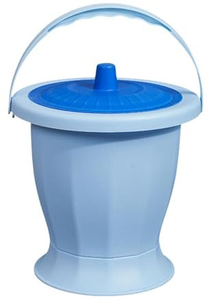 MagiDeal Seau de chambre de crachoir, pichet de nuit d'urinoir avec couvercle, pot de chambre de seau, bouteille d'urinoir de pot pour enfants adultes, Bleu avec anneau