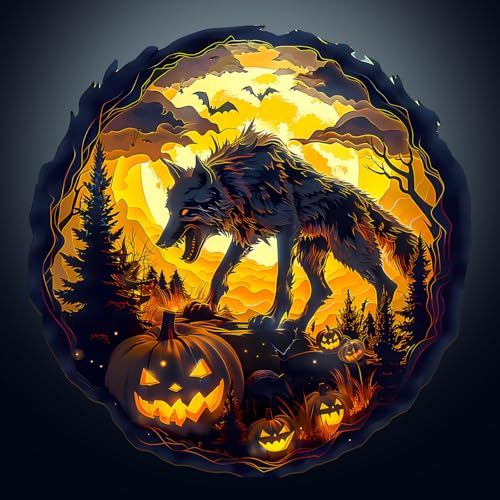 Holzpuzzle Erwachsene, 290 Teile 3D Halloween Wolf Holz Puzzle Erwachsene, 34x33.3cm Wooden Puzzle, Unregelmäßige Einzigartige Puzzle, Holzpuzzle Tierform, Holz Puzzle Mit Box Aus Holz