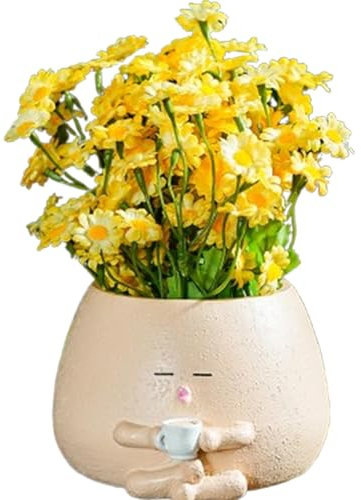 Cute Resin Plant Pots | Creative Small Garden Statue Planter | Coffee Cylinder Design with Drainage Holes | Ideal for Succulents and Small Flowers to Brighten Your Space