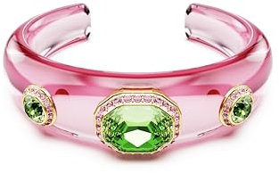 Swarovski Dulcis Armreif, Pinkfarbener Damenarmreif mit Grünen Kristallen in Pavé, Mit Goldlegierungsschicht, Größe: 15.8 x 1 cm