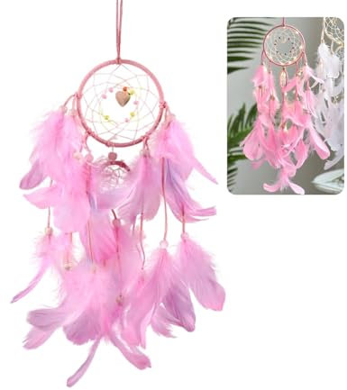 LINGJIA Traumfänger Bastelset für Kinder, Handgemachte Mit Federn 11 * 60cm, Gewebter Schlafzimmer Dekor, Hochzeit, Wanddekoration, Geschenk Rosa, Frauentag Geschenk