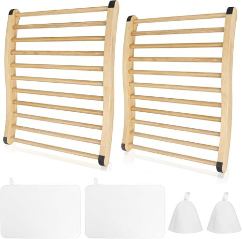 Sauna Rückenlehne für Infrarot- oder Fass-Sauna, Hölzerne S-förmige Ergonomische Saunarückenlehne mit Filz-Saunahut und Sitzkissen, Rutschfeste Infrarotkabine Zubehör (2 Stück)