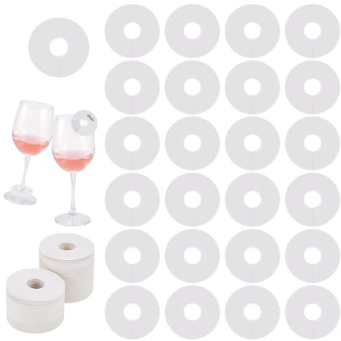 FINGERINSPIRE 200 Pcs Paper Drink Name Tags for Wine Glasses 50mm Round White Color Wine Glass Marker Blank Wine Glass Charm Cocktail Champagne Tag Identification Marker for Party Guest