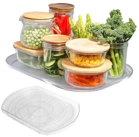 AUTUUCKEE Lazy Susan Turntable, 360° Rotatable Fridge Organiser, Clear Rectangular Fridge Storage, Lazy Susan for Dining Table, Cabinet, Countertop, Kitchen, Pantry