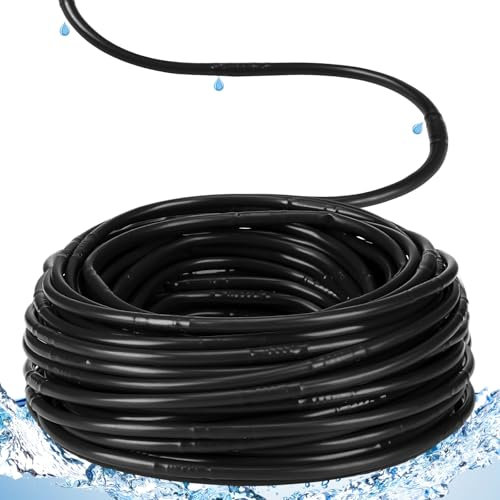 Innconee 1/4 Inch Irrigation Hydroponics Dripline Tubing with 6 Inch Emitter Spacing, Irrigation Drip Line Emitter Tubing for Efficient Raised Beds Gardens Watering(Black,100 ft)