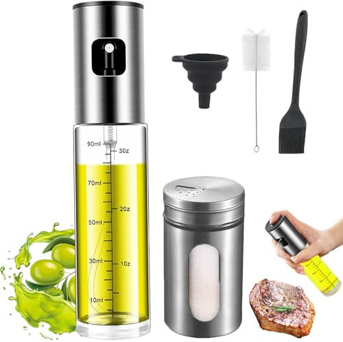 Ahigh Ölsprüher zum kochen, Ölsprüher für speiseöl, ölsprüher für heißluftfritteuse, airfryer öl spray, 5 in 1 Gewürzgläser und Olivenöl Sprühflasche, sprühflasche öl für Salat, Grillen, Backen, Koch