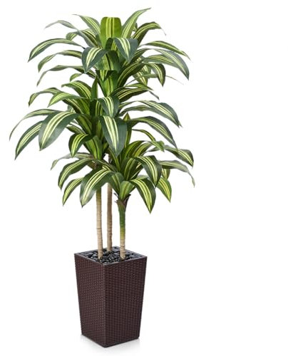 VeriNatural Drácena Artificial 150 cm - Planta Artificial Grande con Hojas Ajustables, Protección UV, Maceta Marrón Cónica Plantas - Decorativas para Hogar, Oficina, Jardín e Interior Exterior, VN127
