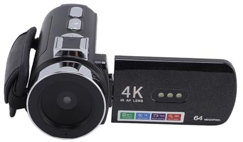 4K 64MP Videokamera Camcorder, 28 facher Digitalzoom HD Digitalkamera Recorder mit 3 Zoll Rotationsbildschirm, LED Licht, Kinder Vlogging Kamera, Reise Handycam Camcorder Kamera