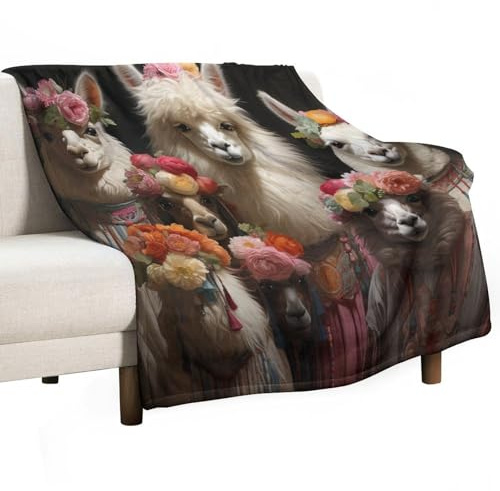 ECWECC Kuscheldecke Girly Alpaka Druck Wohndecke 140x180cm Für Sofa Tier Thema Dekor Flanell Fleecedecke Chic Luxus Motive Decke Geschenke Für Jungen Und Mädchen