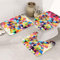 FLYIFE Badteppich-Set, bunt, geometrisch, dreieckig, rutschfest, 3-teilig, Flanell-Badematte mit U-förmiger WC-Vorleger und WC-Sitzbezug