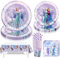Lot de 51 ustensiles de décoration pour anniversaire La Reine des Neiges - Décoration d'anniversaire La Reine des Neiges - Vaisselle de fête d'anniversaire avec serviettes