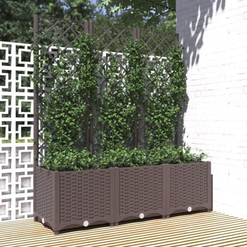 Myheimly Pflanzkübel mit Rankgitter Blumenkübel Pflanzkasten Blumentopf Blumenkasten Rankhilfe Spalier Gartenspalier,PP Pflanzkübel Braun,120 x 40 x 136 cm