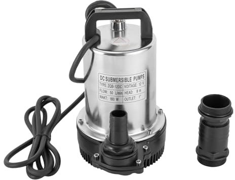 Submersible Pump DC 12 V Sewage Dirty Water Pump Stainless Steel Durable Drain Sump Celler Pump Submersible Pond Pump 160 W 6000L/H for Clean Pool and Pond Draining, Immersion Depth 0,5-8 m