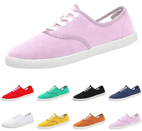 Size 6 Women's Canvas Casual Shoes Flat Pumps Plimsolls Canvas Slip-On Sneakers Half Lace Up Plimsoles for Unisex Women Z0_Sale Clearance Pink