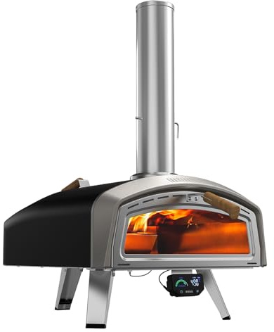Mimiuo 16 Pizzaofen Holz mit Digitaler Dual-Temperatur Hub, Outdoor Garten | Voreingestellte Modi (Classic, Neapolitan, Custom), 2 Temperatursensoren für Stein- und Ofentemperatur Klarglas-Sichtfenster