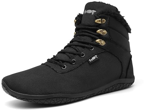 Schuvox Barfuss Schuhe Damen Winter Bequem Barfußschuhe Herren mit Breite Zehenbox Leicht Mid Barfuß Stiefel Gefüttert Turnschuhe Zero-Drop Solhe Wanderschuhe Minimalist Sneaker Unisex Schwarz 40EU