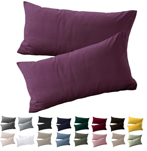 Soifox Juego de 2 fundas de almohada 50 x 70 - Funda de almohada 50x70 Lila 100% microfibra sin necesidad de planchado y sin arrugas con cremallera