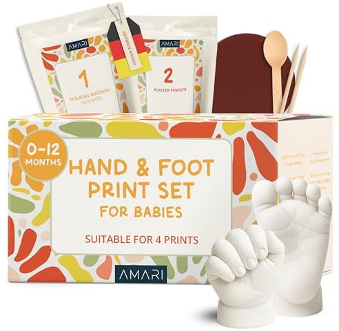 Amari Set di impronte in gesso per bambini, con confezione di alta qualità, promemoria per l'eternità, con gesso, materiale per modellare e istruzioni, regalo per la nascita