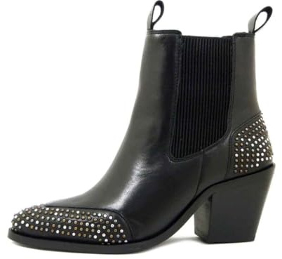 Raquel Perez Stivaletti Texani Donna in Pelle Nero con Borchie, Tacco Medio 7 cm, 23025