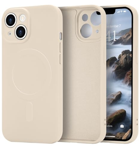 Urarssa Magnetic Case for iPhone 13, Liquid Silicone, Beige