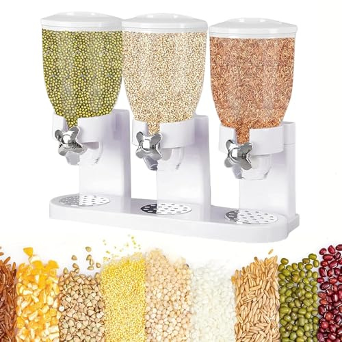 SUJOSAJU Triple Cereal Dispenser 2L, Classic Dry Food Canister with Control Storage Container, Dry Food Dispenser Countertop Cereal Container for Nuts Granola, Cereal Storage Containers 44x16x35cm