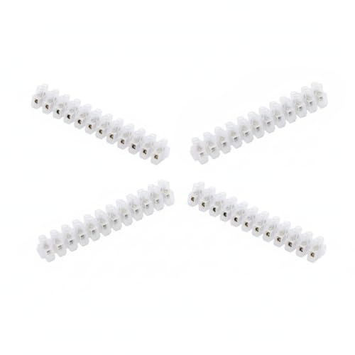 CleaZeny 4 Pack White 12-Position 3A Screw-Clamp Terminal Blocks | Zinc Alloy Electrical Connectors for 0.1-2.5mm² Wire, Electrical Wiring, Lighting, Home Appliances