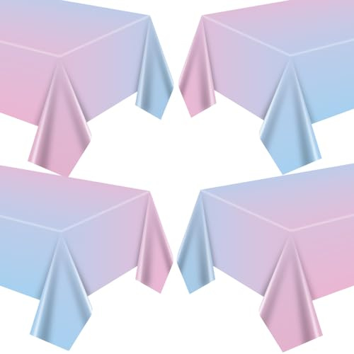4 Stück Tischdecken zur Geschlechtsenthüllung, wasserdichte rechteckige Tischdecken in Rosa und Blau Tischdekorationen zur Geschlechtsenthüllung für Babypartys für Jungen oder Mädchen, 130 x 220 cm