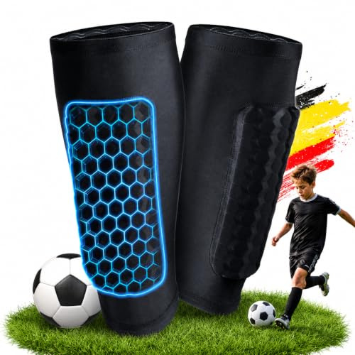 Valchoose Schienbeinschoner Kinder Fußball, rutschfest, Größe S | Leichter Schienbeinschutz mit Stoßpolsterung und Silikonstreifen – für Jungen und Mädchen, Training und Spiel, Schwarz