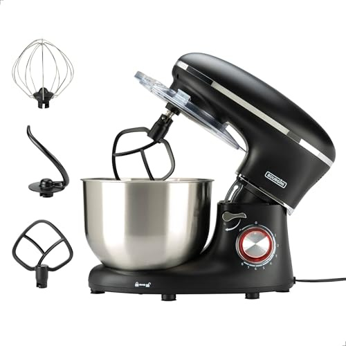 Bourgini Kitchen Chef Plus – XL Küchenmaschine – 6,2 L Rührschüssel – Standmixer – 3 Zubehörteile – Küchengeräte - 8 Geschwindigkeitsstufen und Pulsfunktion – Schwarz