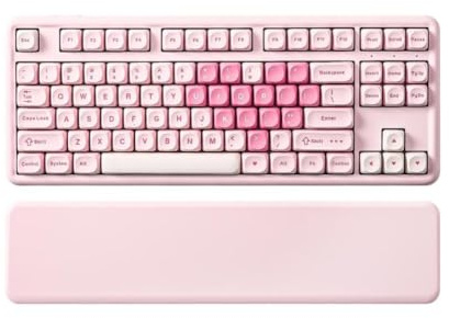 DhnvGCSge Pink Mechanical Gaming Keyboard B87 QMK VIA Custom Gasket RGB Wireless Aesthetic Keypad Wrist Rest Compatible With
