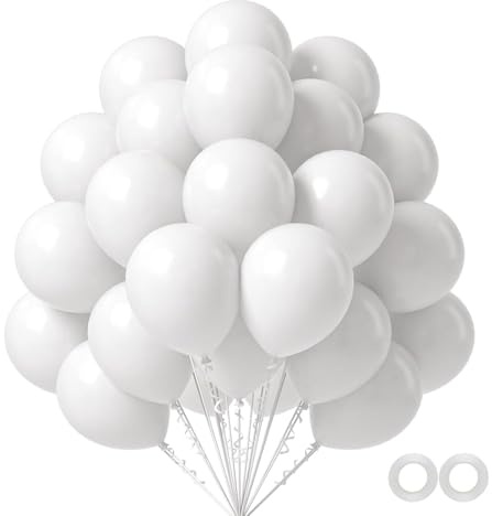 Luftballons Weiß, 100 Stück 30 cm / 12 zoll Helium Ballons, Weiss Latex Luftballon mit 2 Ballons Rollen Band für Geburtstag, Hochzeit, Babyparty, Halloween, Weihnachten Party Deko