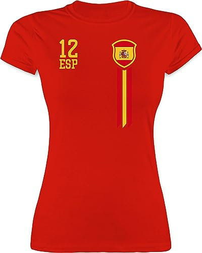 Shirt Damen - Fußball EM - 12. Mann Spanien Fan-Shirt WM - XXL - Rot - 2024 Tshirt spanisch fußballtrikot Europameisterschaft Spain Funshirts für Frauen 24 wm-Shirts Fussball Espana Frau t-Shirt