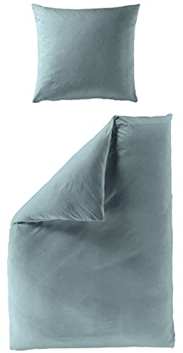 Bierbaum Biber Bettwäsche Uni 3292 weiche Flauschige Bettwäsche-Garnitur mit dezentem Fischgratmuster 155 cm x 220 cm Jade grün