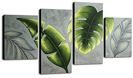 Wieco Art Botanical Paintings Wall Art on Canvas Abstract Green Leaves Canvas Wall Art for Living Room Bedroom Wall Decor Modern Artwork for Home Decorations