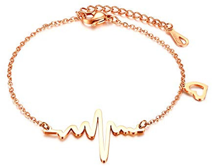 JewelryWe Schmuck Damen Armband Edelstahl Herzschlag EKG Herz Charmsarmband Armkette Fußkettchen für Frau Mädchen, Rosegold