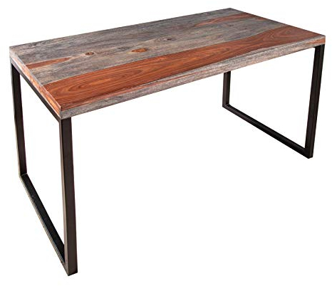 invicta INTERIOR Eleganter Schreibtisch Elements 118cm Sheesham Smoke Finish Metallgestell Tisch Schminktisch