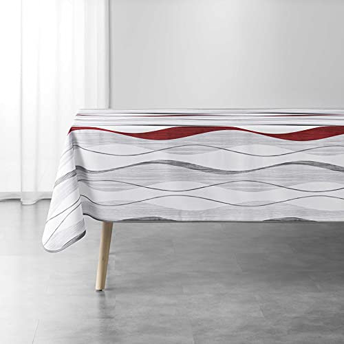 Douceur d'Intérieur Nappe Rectangle (150 x 240 cm) Ondulys Blanc/Rouge, Polyester Imprimé