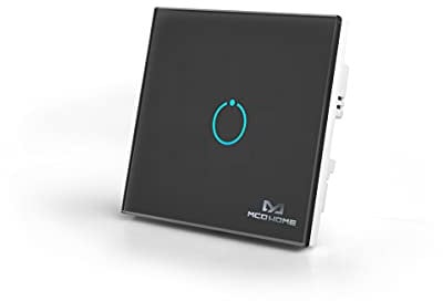 MCO Home Z-Wave Interruptor de panel táctil de vidrio, 1 relé, Negro, MH-S311