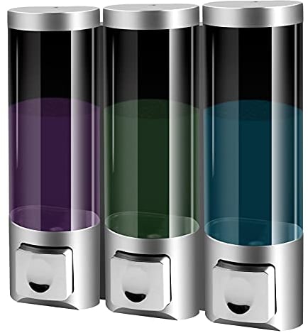 ILIKEPOW Seifenspender Wandbefestigung, 3 x 250ml Shampoo Duschgel Conditioner Spender, Kunststoff Duschgel Spender für Küche, Dusche, Bad, Hotel (Silber)