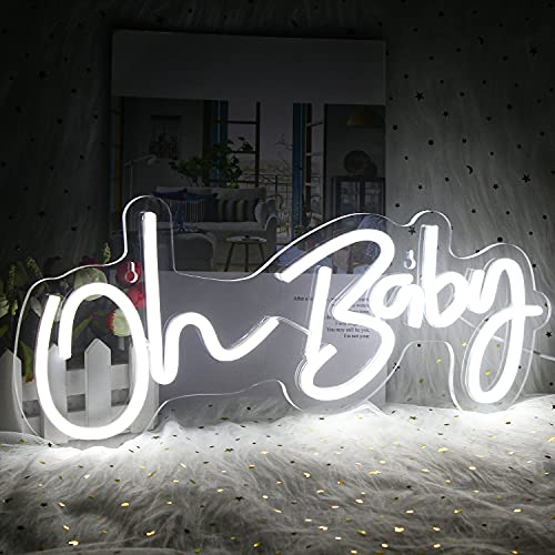Oh Baby LED Schild Neon Schriftzug Weiß Neon Schild Leuchtreklame Acryl Brief Led Sign LED Schriftzug USB Neonlicht Leuchtschild für Bar Hochzeit Dekor Liebhaber Geschenk