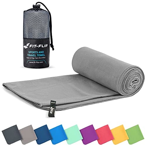 Fit-Flip Mikrofaser Handtuch - kompakte Microfaser Handtücher - ideal als Sporthandtuch, Reisehandtuch, Strandtuch - schnelltrocknend und leicht - Badetuch groß (1x 40x80cm, Grau)