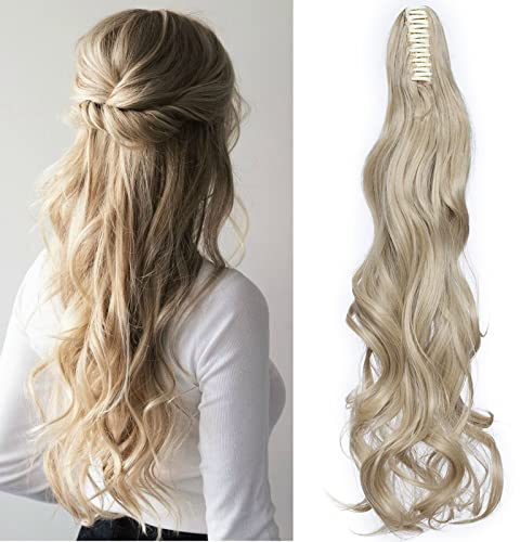 SEGO Pferdeschwanz Ponytail Zopf Extension Haarteil Haarverlängerung Hair Piece Human Haar Voluminös Gewellt-Aschblond Mix Bleichblond 61 cm