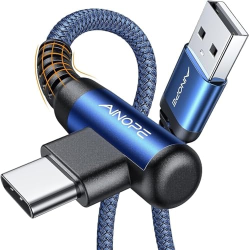 Ainope Lot de 2 câbles USB C de charge rapide - 3,1 A - Angle droit - en nylon tressé durable - Compatible avec Galaxy S10, S9, S8 Plus, S21, Note 10, 9, 8, LG - 2 m (bleu)