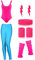 SATINIOR Damen 80er 90er Jahre Workout Kostüm Outfit Zubehör Set Beinwärmer Stirnband Armbänder Ohrringe Bademode Anzug, Rosenrot, fluoreszierendes Blau, S
