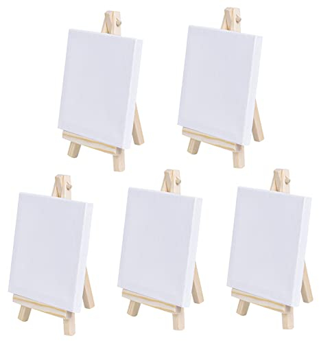 5 Stück Mini Staffelei, Mini Staffelei Holz Mit Leinwand, Kleine Tischstaffelei Holz StäNder Stativ Zum Zeichnen, Leinwand Malen Mit ÖL Wasserfarben, Tisch Deko & Basteln (L10 x W10 cm)