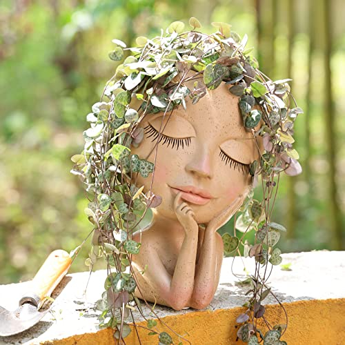 AIMEBBY Resin Head Face Planter Flower Pot for Indoor and Outdoor Plants with Drainage Hole (Large Size)…