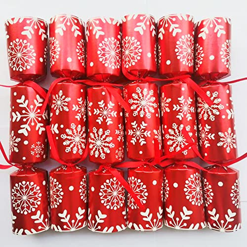 10 inches Christmas No-Snap Party favor, pack Of 6, , ANXTO, Red Snowflake, Christmas Party Table Favor with Party Hat, Joke & Little Gift Inside, Christmas Seasonal Holiday Dinner Traditions (red)