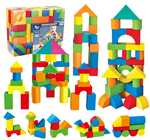 Pairez Toys Bausteine Schaumstoff, 138 Stück weiches Stapelbauklötze-Spielzeugset, frühes Lern-Konstruktionsspielzeug & Geschenke für Kinder, Jungen & Mädchen 18+ Monate, 2-3 Jahre