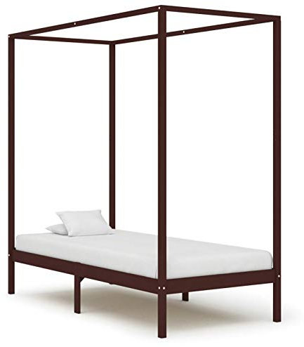 YUMENG Himmelbett-Gestell, Bett, Bettgestell, Jugendbett, Schlafzimmer Bett, Schlafzimmer Komplett, Bed Fram, Dunkelbraun Massivholz Kiefer 90 x 200 cm